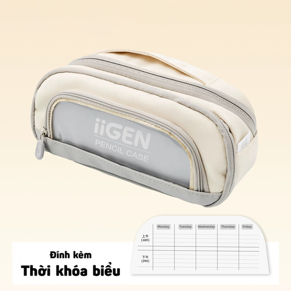 Hộp Bút Vải Cỡ Lớn Phối Cửa Sổ Trong Suốt - iiGEN YZ160071 - Màu Be