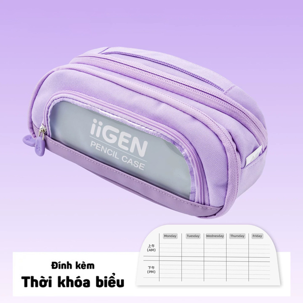 Hộp Bút Vải Cỡ Lớn Phối Cửa Sổ Trong Suốt - iiGEN YZ160073 - Màu Tím