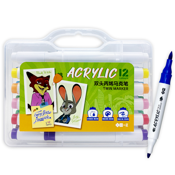 Hộp 12 Màu Marker Acrylic Zootopia - iiGEN YZ360016