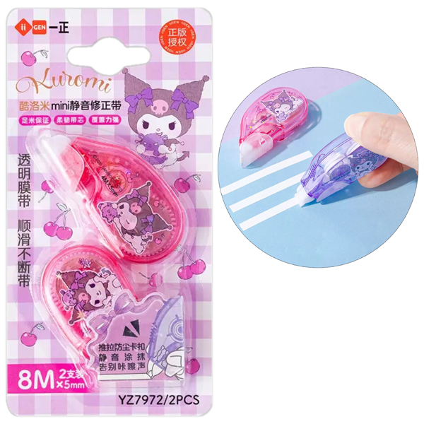Vỉ 2 Bút Xóa Kéo Kuromi - 8 m x 5 mm - iiGEN YZ7972 - Màu Hồng