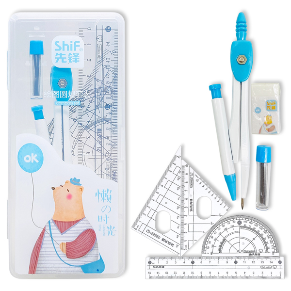 Bộ Compa 7 Món - Bút Chì Kim - ShiF 3039 - Màu Xanh Dương