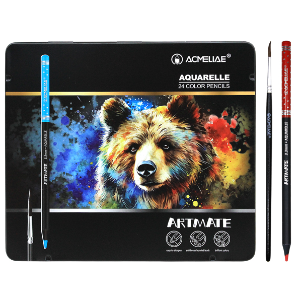 Hộp Thiếc 24 Bút Chì Màu Nước Kèm Cọ - Acmeliae ART-AQ24