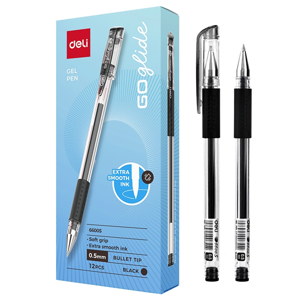 Hộp 12 Bút Gel 0.5 mm  - Deli E6600S_DE - Mực Đen
