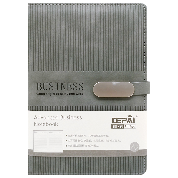 Sổ Bìa Da Có Nút Gài - Kẻ Ngang - 192 Trang 100gsm - Depai 25-79 - Màu Xám