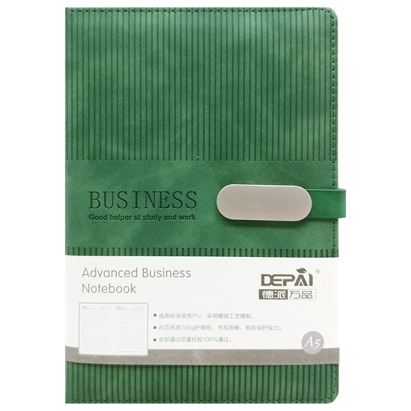 Sổ Bìa Da Có Nút Gài - Kẻ Ngang - 192 Trang 100gsm - Depai 25-79 - Màu Xanh Rêu