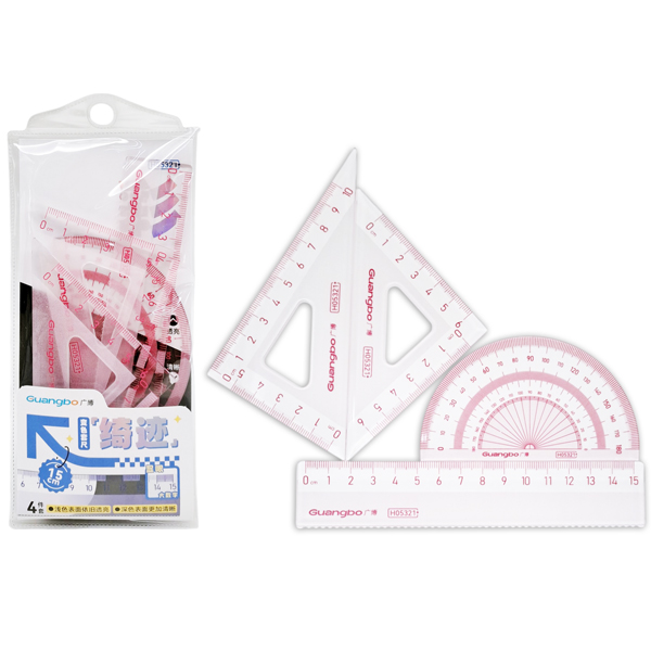 Bộ Thước Eke 4 Món 15 cm - GuangBo H05321 - Màu Hồng