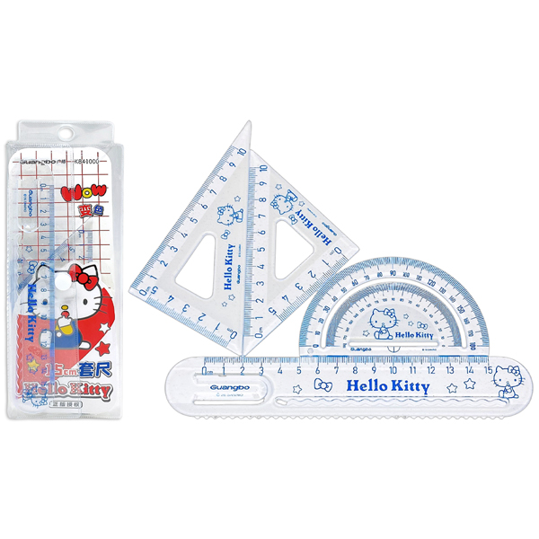 Bộ Thước Eke 4 Món Hello Kitty - Guangbo KT841000 - Màu Xanh