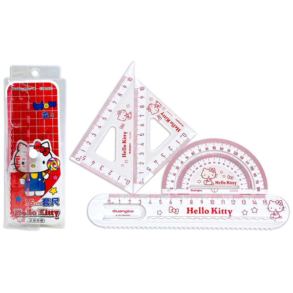 Bộ Thước Eke 4 Món Hello Kitty - Guangbo KT841000 - Màu Đỏ