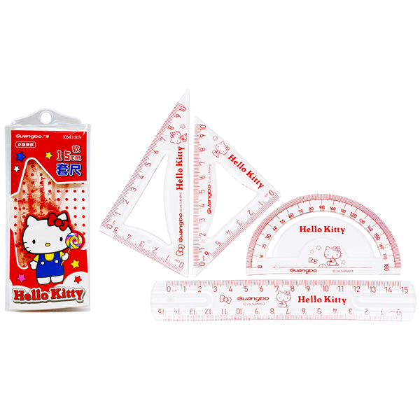 Bộ Thước Eke 4 Món Hello Kitty - Guangbo KT841005 - Màu Đỏ