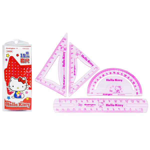 Bộ Thước Eke 4 Món Hello Kitty - Guangbo KT841005 - Màu Hồng