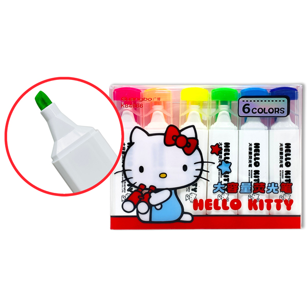 Vỉ 6 Bút Dạ Quang Hello Kitty Thân Lớn - Guangbo KT84666 (Bao Bì Giao Ngẫu Nhiên)
