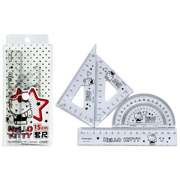 Bộ Thước Eke 4 Món 15cm Hello Kitty - GuangBo KT841050 - Màu Trắng