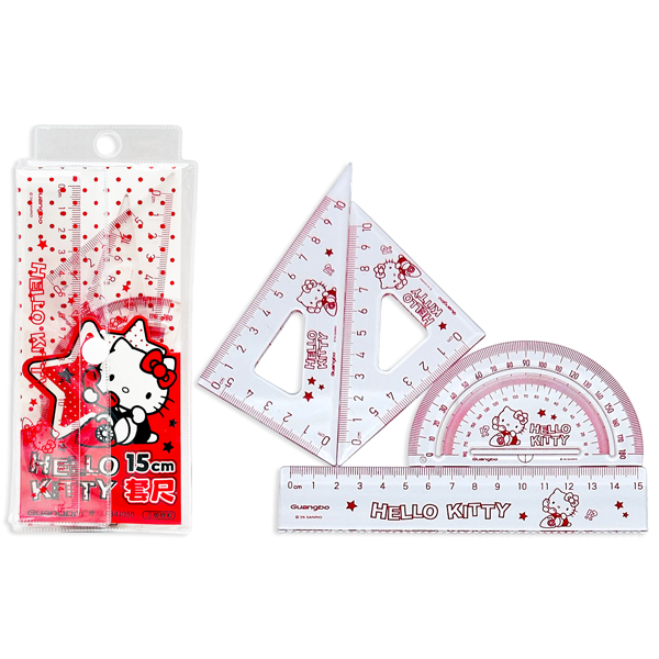 Bộ Thước Eke 4 Món 15cm Hello Kitty - GuangBo KT841050 - Màu Đỏ