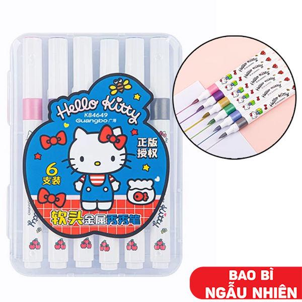 Vỉ 6 Bút Dạ Nhũ Hello Kitty - GuangBo KT84649 (Bao Bì Giao Ngẫu Nhiên)