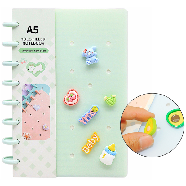 Sổ Lò Xo DIY Bìa Lỗ A5 - Kèm Charm Nhựa - Kẻ Ngang 160 Trang - DIDZA5-4/4 - Mẫu 2