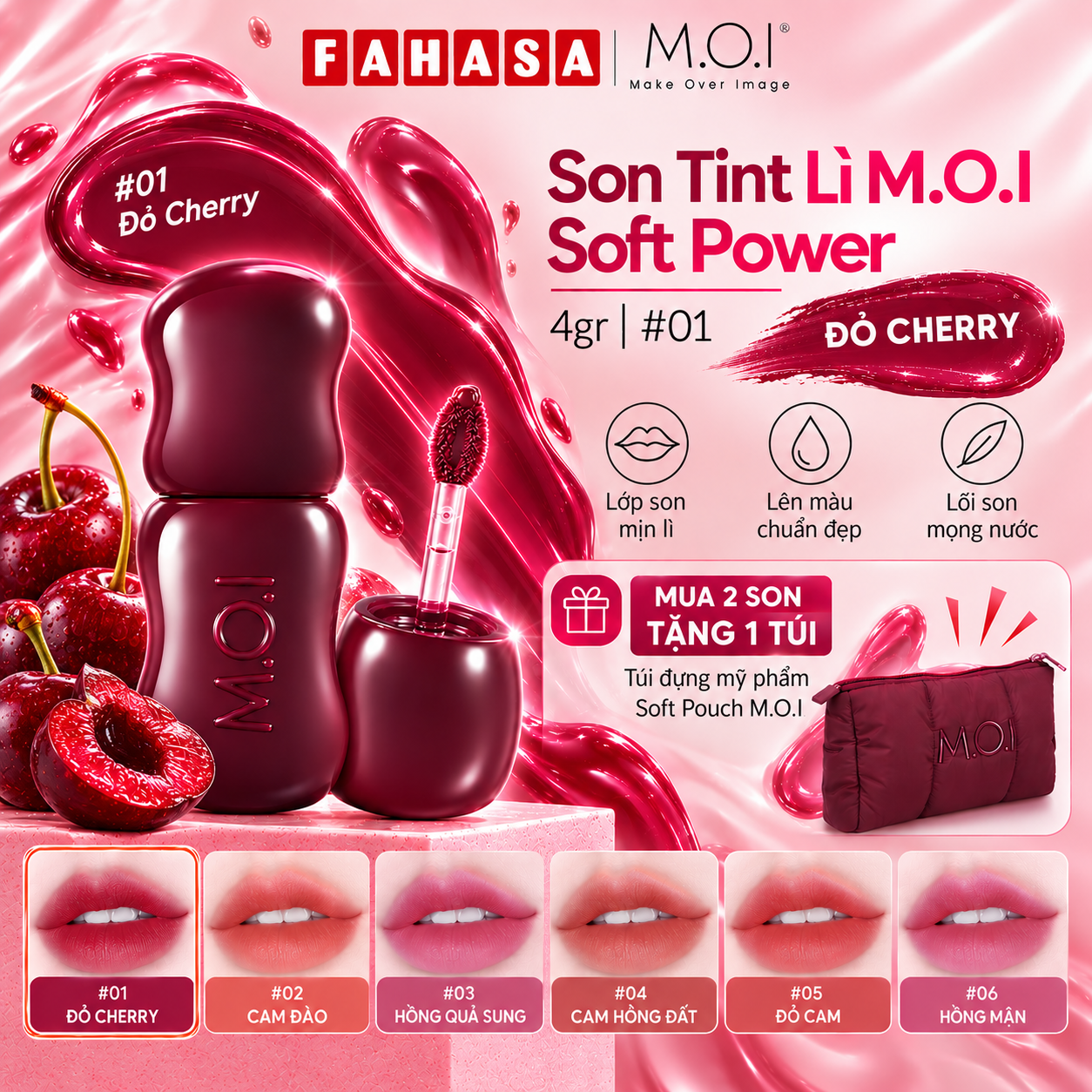 Son Tint Lì Soft Power 4gr - M.O.I #01 - Đỏ Cherry