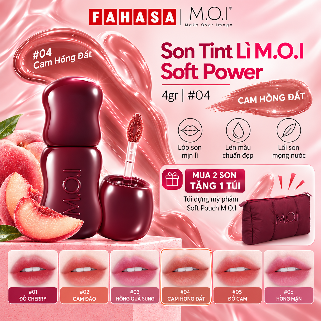 Son Tint Lì Soft Power 4gr - M.O.I #04 - Cam Hồng Đất