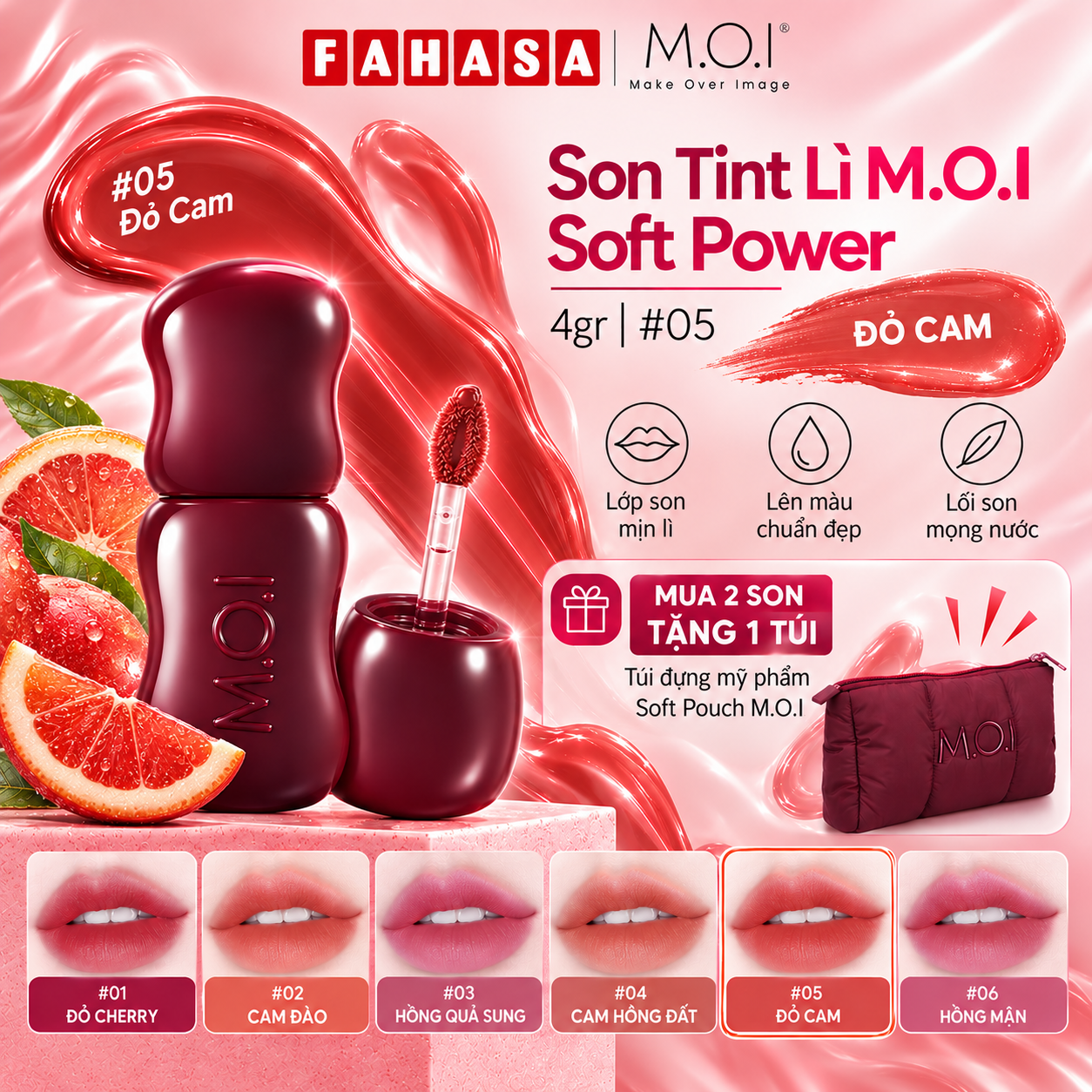 Son Tint Lì Soft Power 4gr - M.O.I #05 - Đỏ Cam