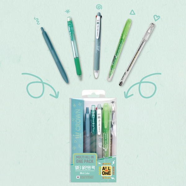 Vỉ 5 Bút Crown All In One - Mint Color