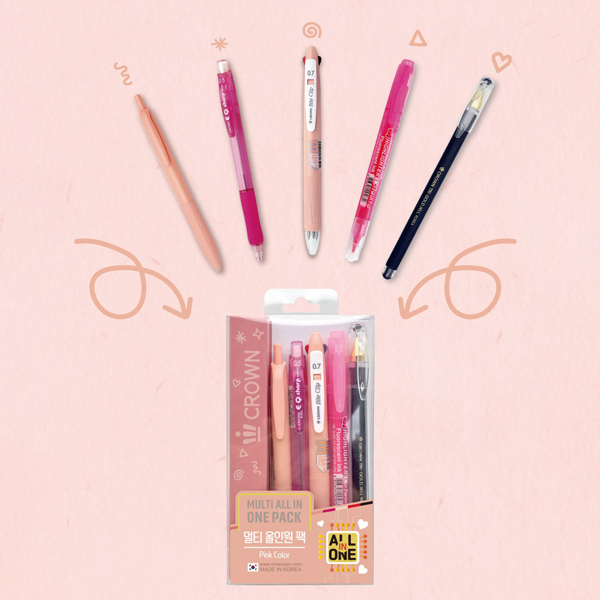 Vỉ 5 Bút Crown All In One - Pink Color