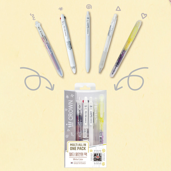 Vỉ 5 Bút Crown All In One - White Color