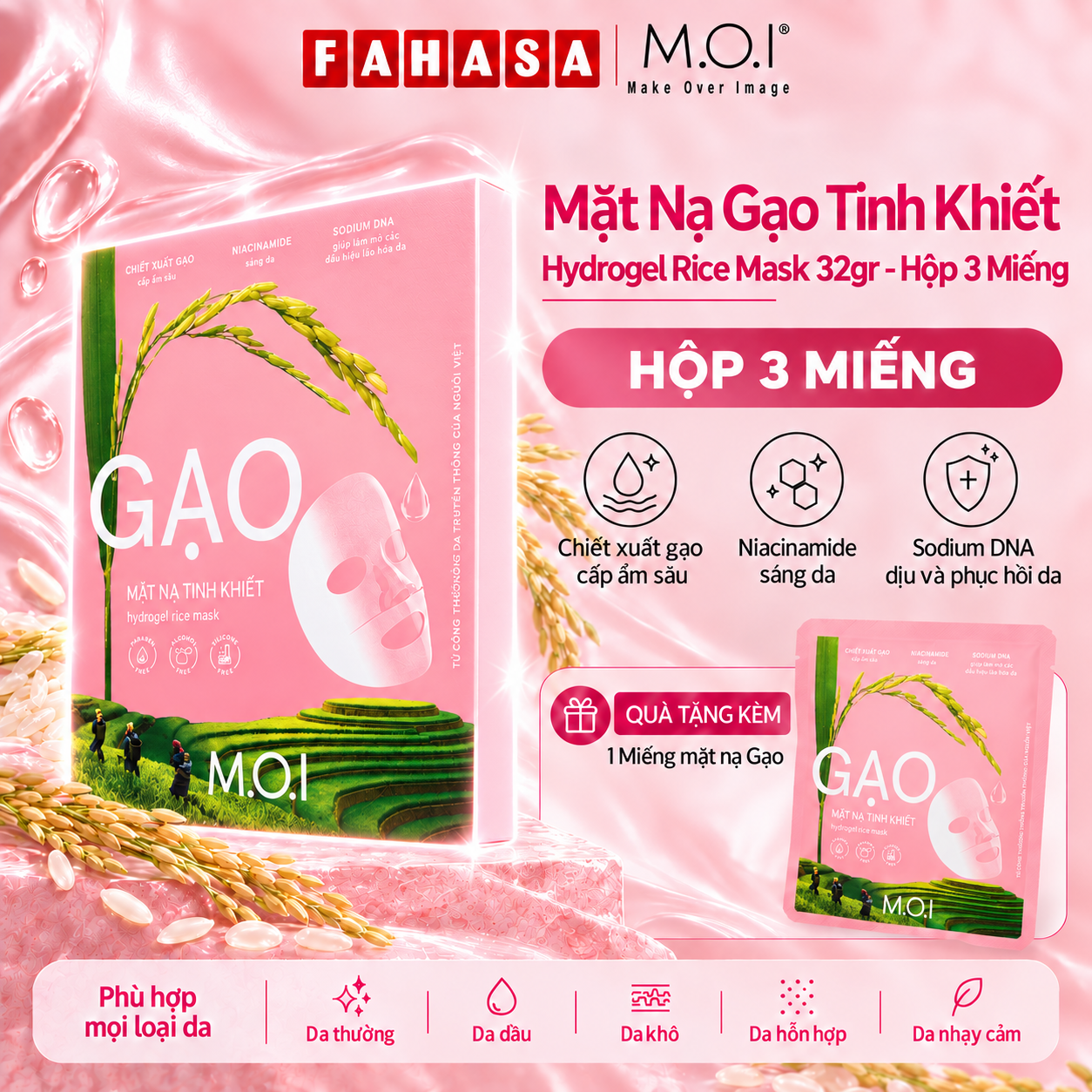 Mặt Nạ Gạo Tinh Khiết Hydrogel Rice Mask 32gr - M.O.I
