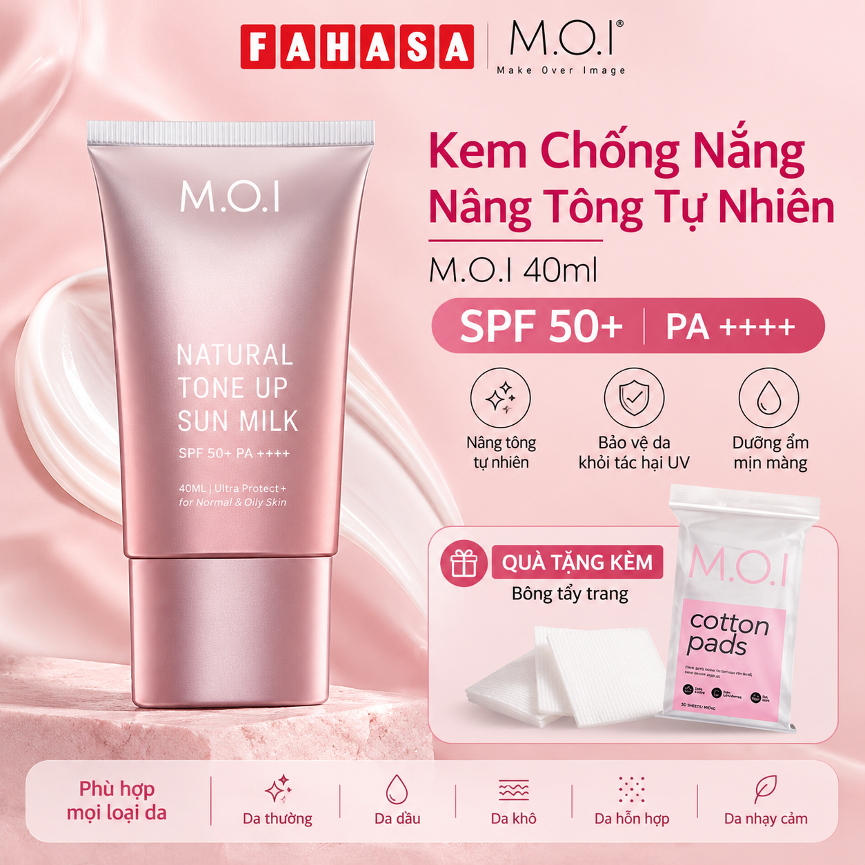 Kem Chống Nắng Natural Tone Up 40ml - M.O.I