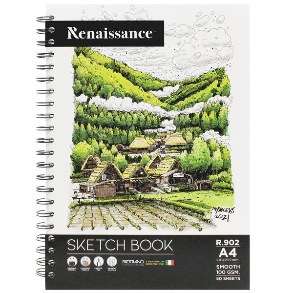 Tập Vẽ Lò Xo Phát Thảo A4 100 Trang 100gsm Sketch Book- Renaissance R-902 - Mẫu 1