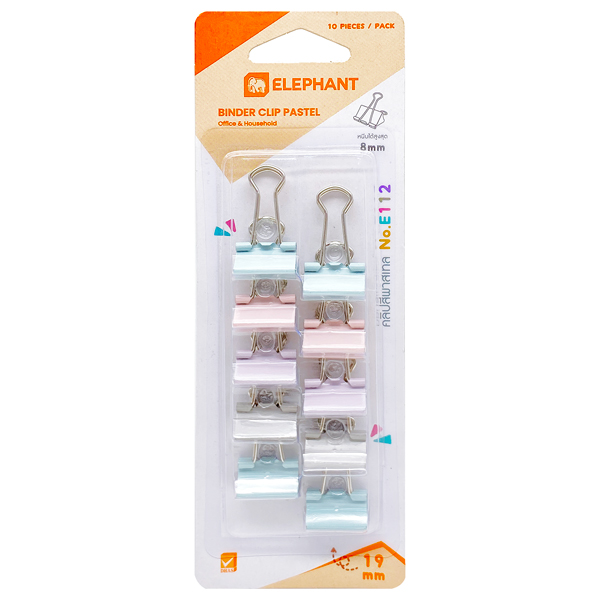 Vỉ 10 Kẹp Bướm Màu Pastel 19 mm - Elephant E112