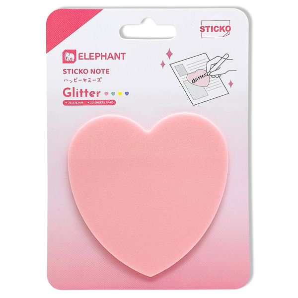 Giấy Ghi Chú Trái Tim Kim Tuyến - 75 x 75 mm - Elephant (20 Tờ) - Màu Hồng