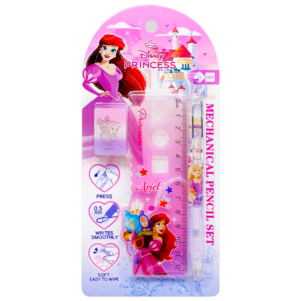 Vỉ Bút Chì Bấm Princess 0.5 mm - Kèm Gôm + Thước - iiGEN IG990537