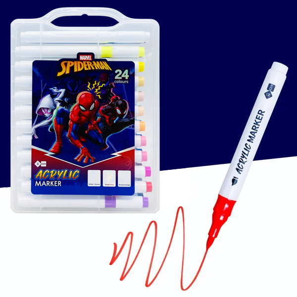 Hộp 24 Bút Màu Acrylic Marker - Đầu Brush - Spider-Man - iiGEN IG3005