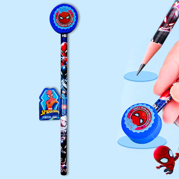 Bút Chì Gỗ HB Spider-Man Kèm Gôm Tẩy - iiGEN IG3119