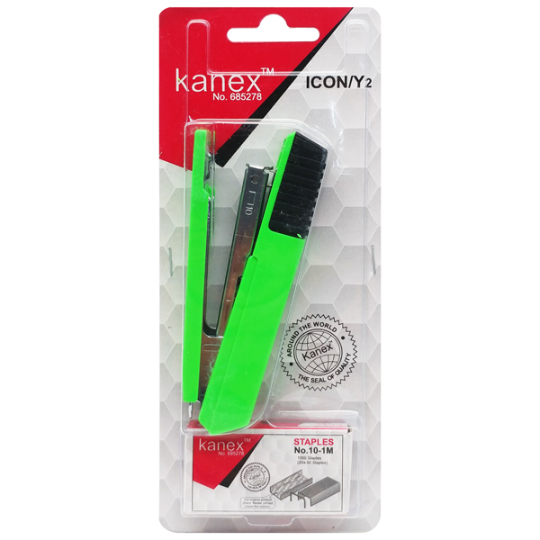 Bộ Bấm Kim & Kim Bấm Số 10 Vỏ Nhựa - Kanex ICON-10/Y2 - Màu Xanh Lá