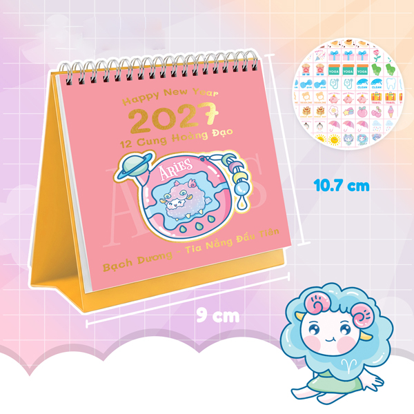 Lịch Lò Xo Để Bàn - Happy New Year 2027 - 12 Cung Hoàng Đạo - Bạch Dương - Tia Nắng Đầu Tiên