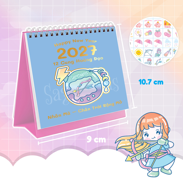 Lịch Lò Xo Để Bàn - Happy New Year 2027 - 12 Cung Hoàng Đạo - Nhân Mã - Chân Trời Rộng Mở