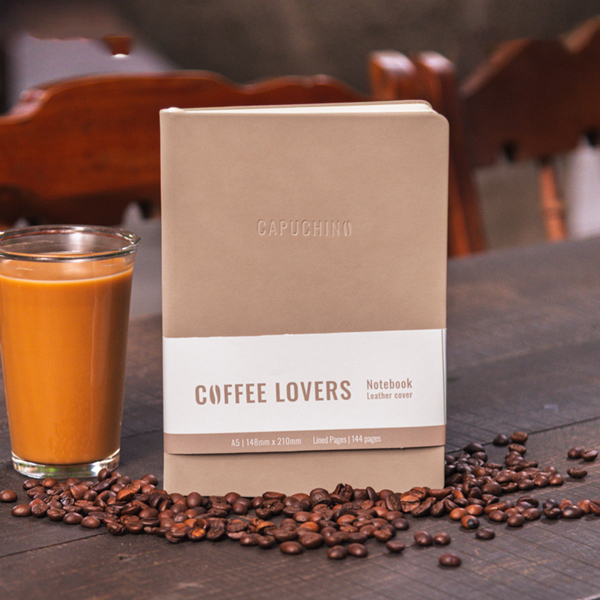 Sổ Da Bìa Cứng Coffee Lovers A5 - Kẻ Ngang - 144 Trang 100gsm - The Sun - Capuchino