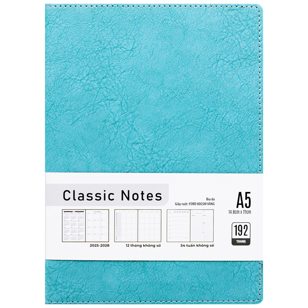 Sổ Bìa Da Cứng Doanh Nhân A5 - 192 Trang 80gsm - The Sun - Màu Xanh Ngọc