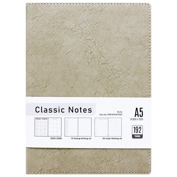 Sổ Bìa Da Cứng Doanh Nhân A5 - 192 Trang 80gsm - The Sun - Màu Xám