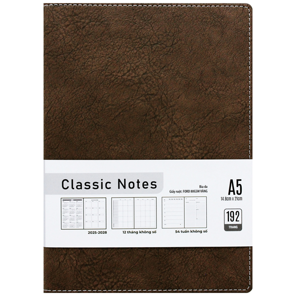 Sổ Bìa Da Cứng Doanh Nhân A5 - 192 Trang 80gsm - The Sun - Màu Nâu