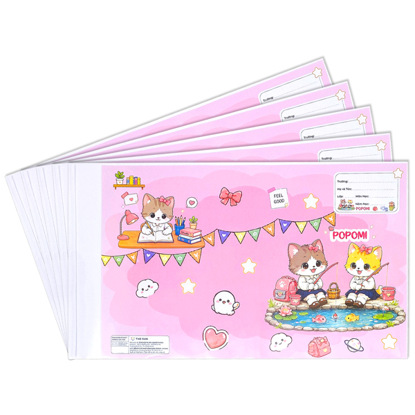 Bao Tập 2 Trong 1 Popomi Cat Pink - The Sun (5 Tờ/Xấp)