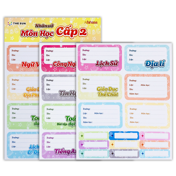 Nhãn Vở Môn Học Cấp 2 - 8 Ô - The Sun (3 Tờ/Xấp)