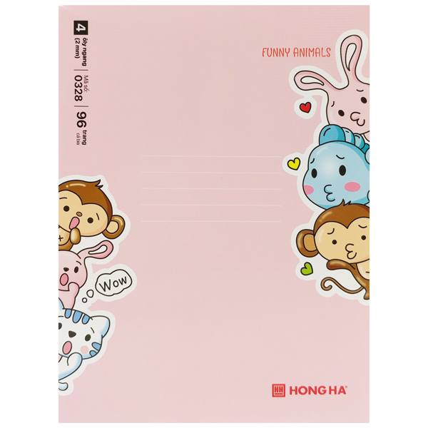 Tập Class Funny Animals - 4 Ô Ly - 96 Trang 70gsm - Hồng Hà 0328 - Màu Hồng + Tặng Kèm Thẻ Cào