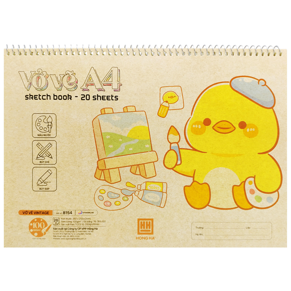 Vở Vẽ Lò Xo Vintage A4 - 20 Tờ 100gsm - Hồng Hà 8154