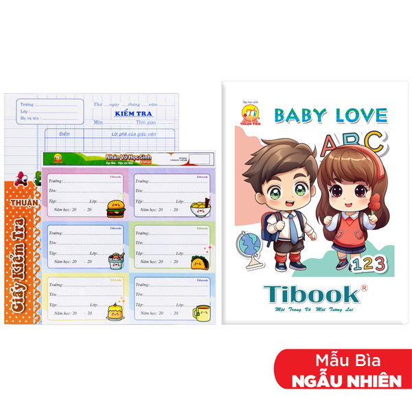 Bộ 10 Tập Học Sinh Baby Love - 4 Ô Ly - 96 Trang 100gsm - Tân Thuận Tiến + Tặng Kèm 1 Xấp Nhãn + 1 Tập Kiểm Tra (Mẫu Bìa Giao Ngẫu Nhiên)
