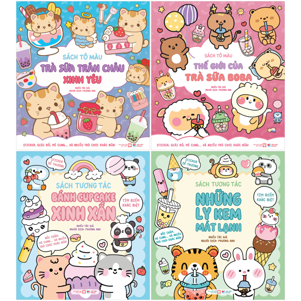Bộ Sách Tương Tác Sticker Dán - Thế Giới Của Trà Sữa Boba + Trà Sữa Trân Châu Xinh Yêu + Những Ly Mem Mát Lạnh + Bánh Cupcake Xinh Xắn (Bộ 4 Cuốn)