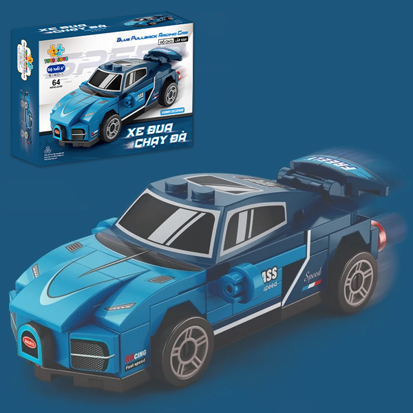 Đồ Chơi Lắp Ráp Xe Đua Chạy Đà - Xanh Dương - Blue Pullback Racing Car - Toys&Joys 9140-1 (64 Mảnh Ghép)