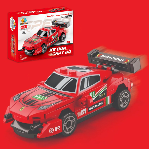 Đồ Chơi Lắp Ráp Xe Đua Chạy Đà - Đỏ - Red Pullback Racing Car - Toys&Joys 9140-4 (69 Mảnh Ghép)