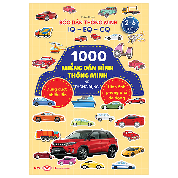 Sách Bóc Dán Thông Minh IQ-EQ-CQ - 1000 Miếng Dán Hình Thông Minh - Xe Thông - Hồng Minh