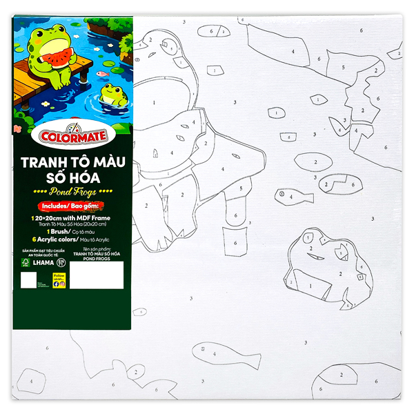 Tranh Tô Màu Số Hóa - 20 x 20 cm - Pond Frogs - Colormate 114971